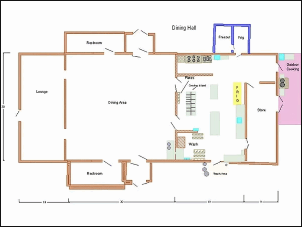 Note that some tables along the wall can be folded onto the wall.​